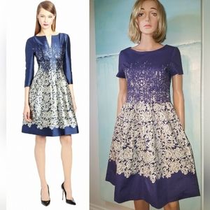 $2,400 OSCAR DE LA RENTA P15 GORGEOUS IVORY BLUE LACE PRINT RUNWAY DRESS US 8